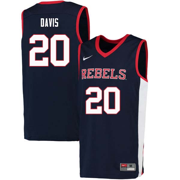 Men #20 D.C. Davis Ole Miss Rebels College Basketball Jerseys Sale-Navy